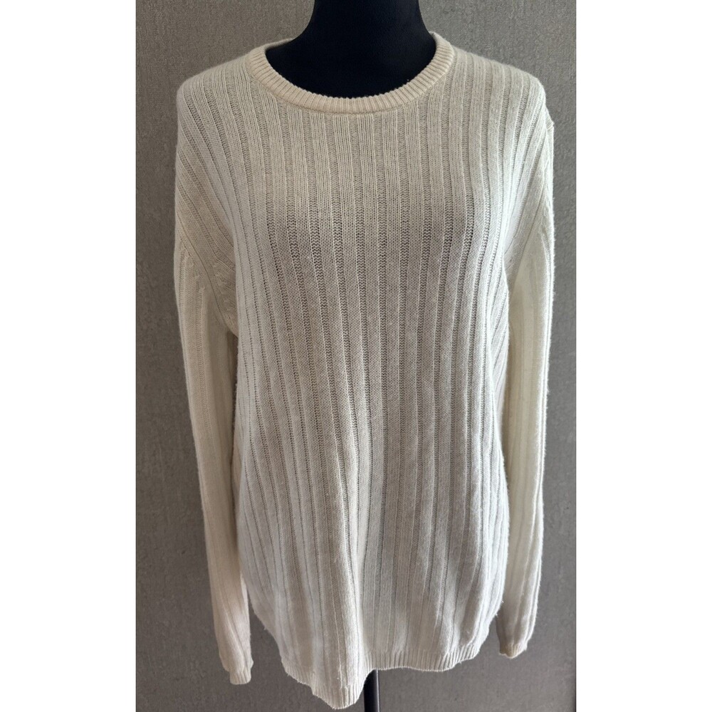 Sacks Fifth Avenue Knit Sweater White Med Mariano Blend Quiet Luxury Old Money